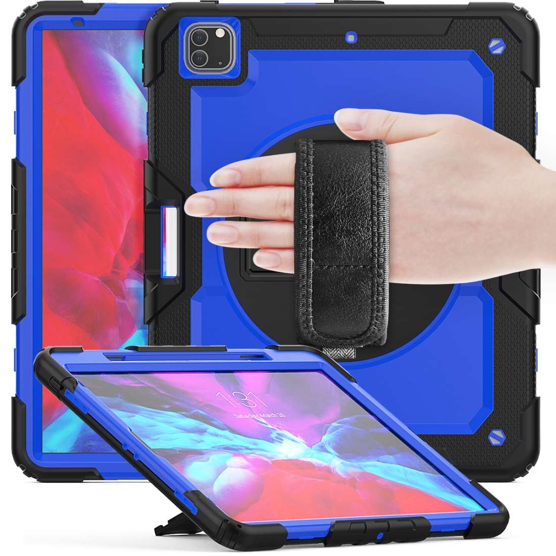 For iPad Pro 12.9 (2020) Shockproof Colorful Silicone + PC Protective Tablet Case ... (Black Blue)