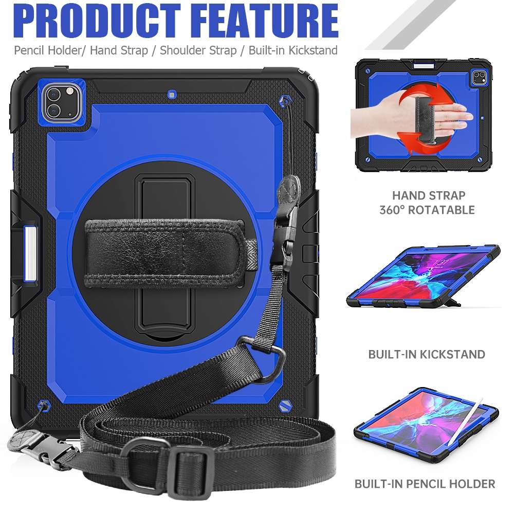 For iPad Pro 12.9 (2020) Shockproof Colorful Silicone + PC Protective Tablet Case ... (Black Blue)