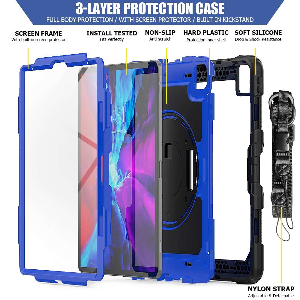 For iPad Pro 12.9 (2020) Shockproof Colorful Silicone + PC Protective Tablet Case ... (Black Blue)