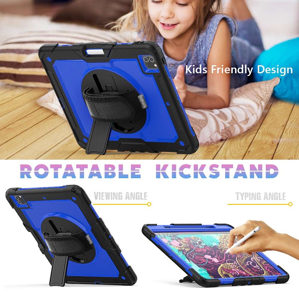 For iPad Pro 12.9 (2020) Shockproof Colorful Silicone + PC Protective Tablet Case ... (Black Blue)