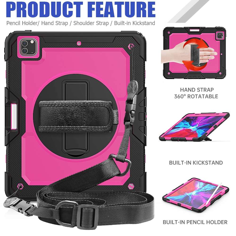 For iPad Pro 12.9 (2020) Shockproof Colorful Silicone + PC Protective Tablet ... (Black+Rose Red)