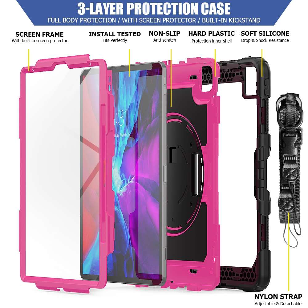 For iPad Pro 12.9 (2020) Shockproof Colorful Silicone + PC Protective Tablet ... (Black+Rose Red)
