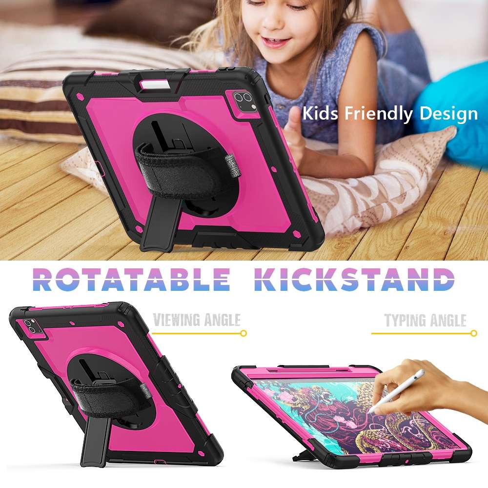 For iPad Pro 12.9 (2020) Shockproof Colorful Silicone + PC Protective Tablet ... (Black+Rose Red)
