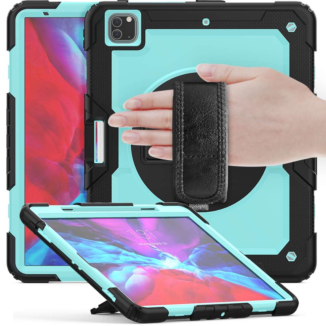 For iPad Pro 12.9 (2020) Shockproof Colorful Silicone + PC Protective Table ... (Black+Light Blue)