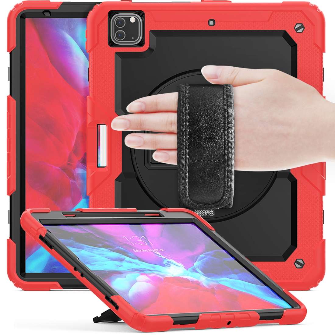 For iPad Pro 12.9 (2020) Shockproof Colorful Silicone + PC Protective Tablet Case with H ... (Red)
