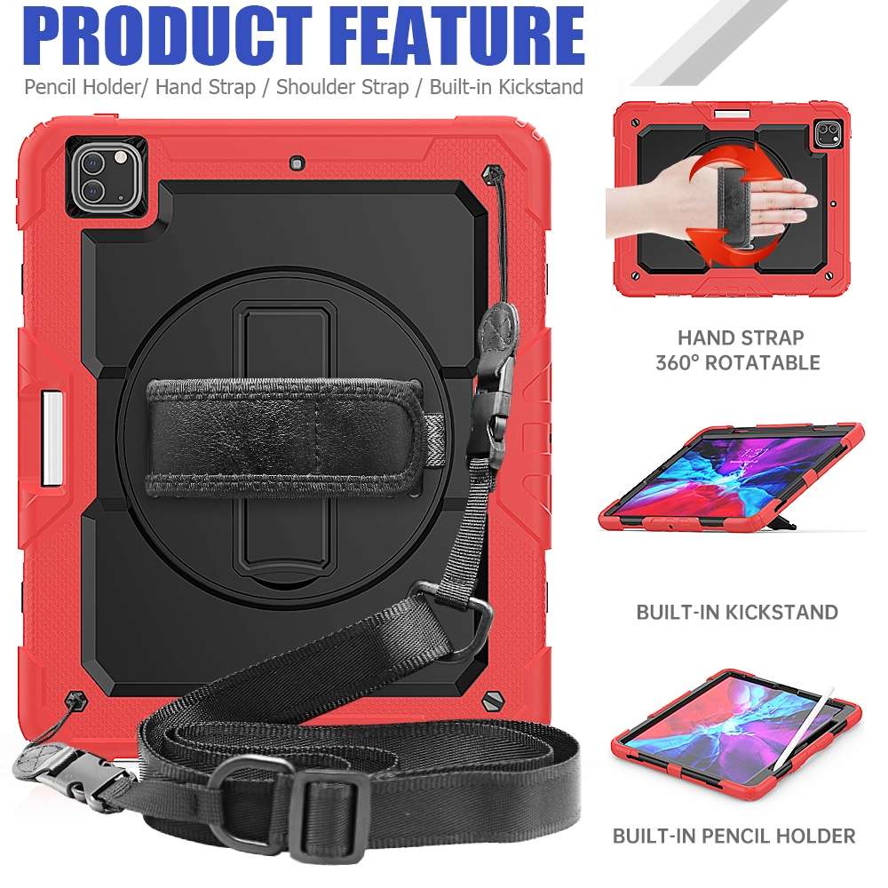 For iPad Pro 12.9 (2020) Shockproof Colorful Silicone + PC Protective Tablet Case with H ... (Red)