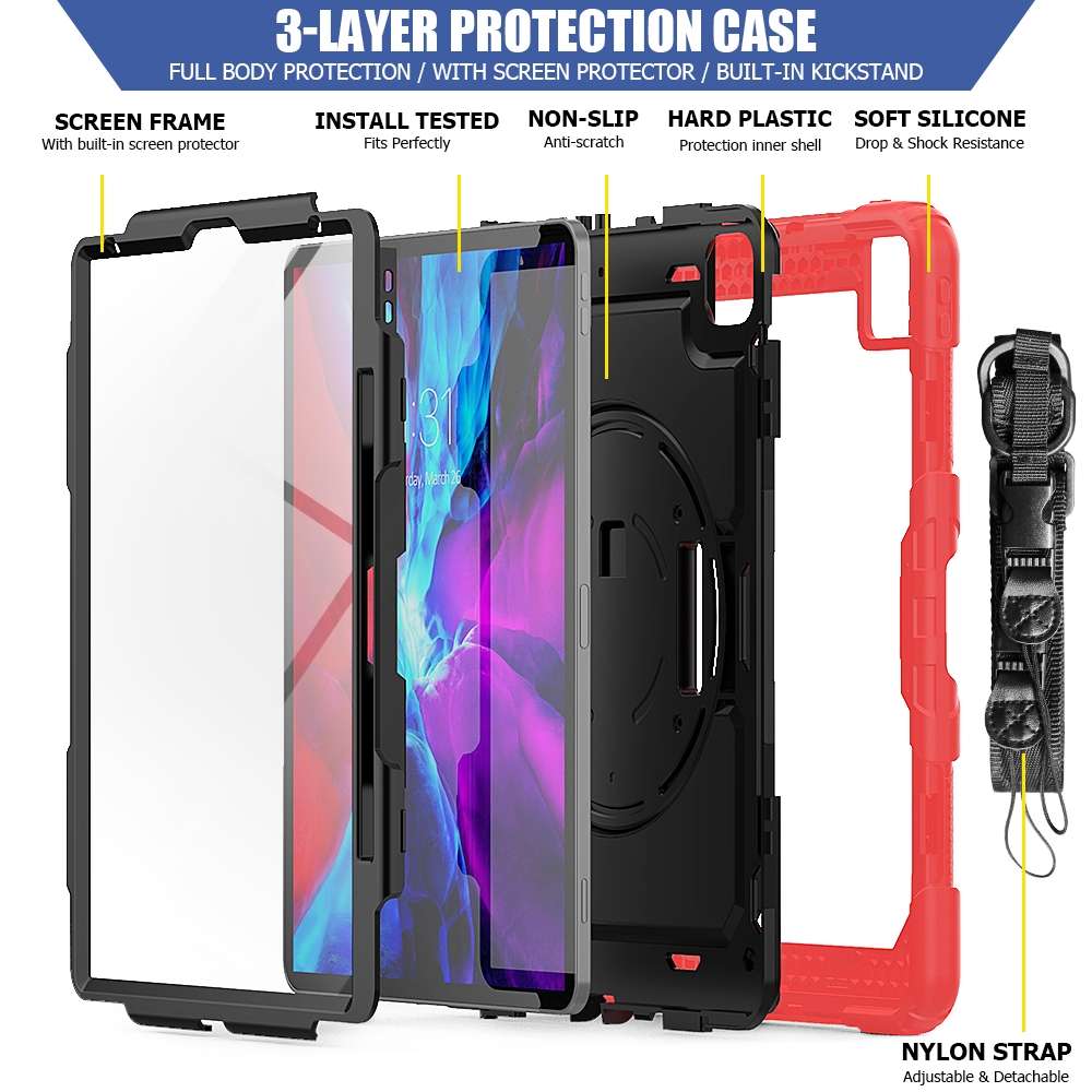 For iPad Pro 12.9 (2020) Shockproof Colorful Silicone + PC Protective Tablet Case with H ... (Red)