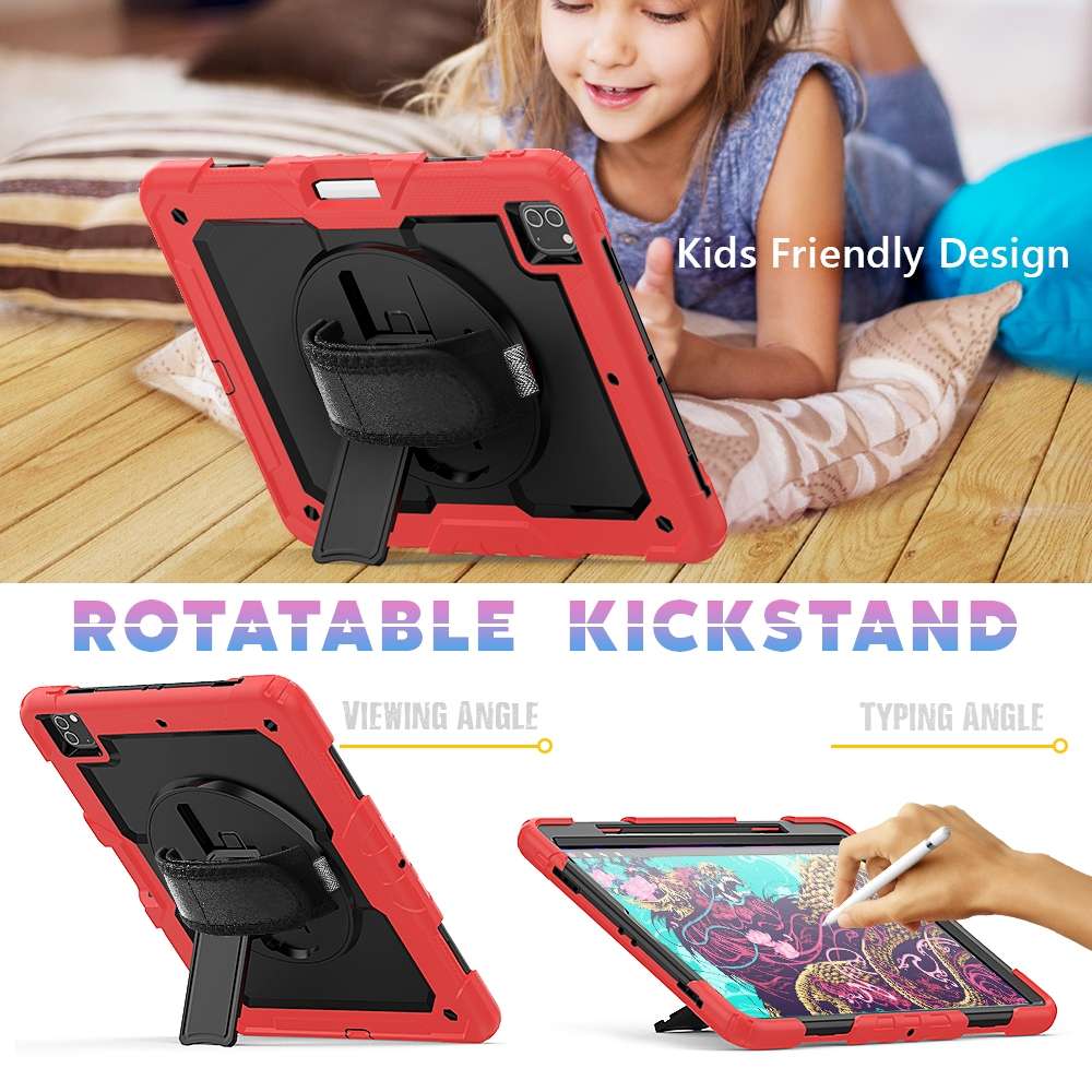 For iPad Pro 12.9 (2020) Shockproof Colorful Silicone + PC Protective Tablet Case with H ... (Red)