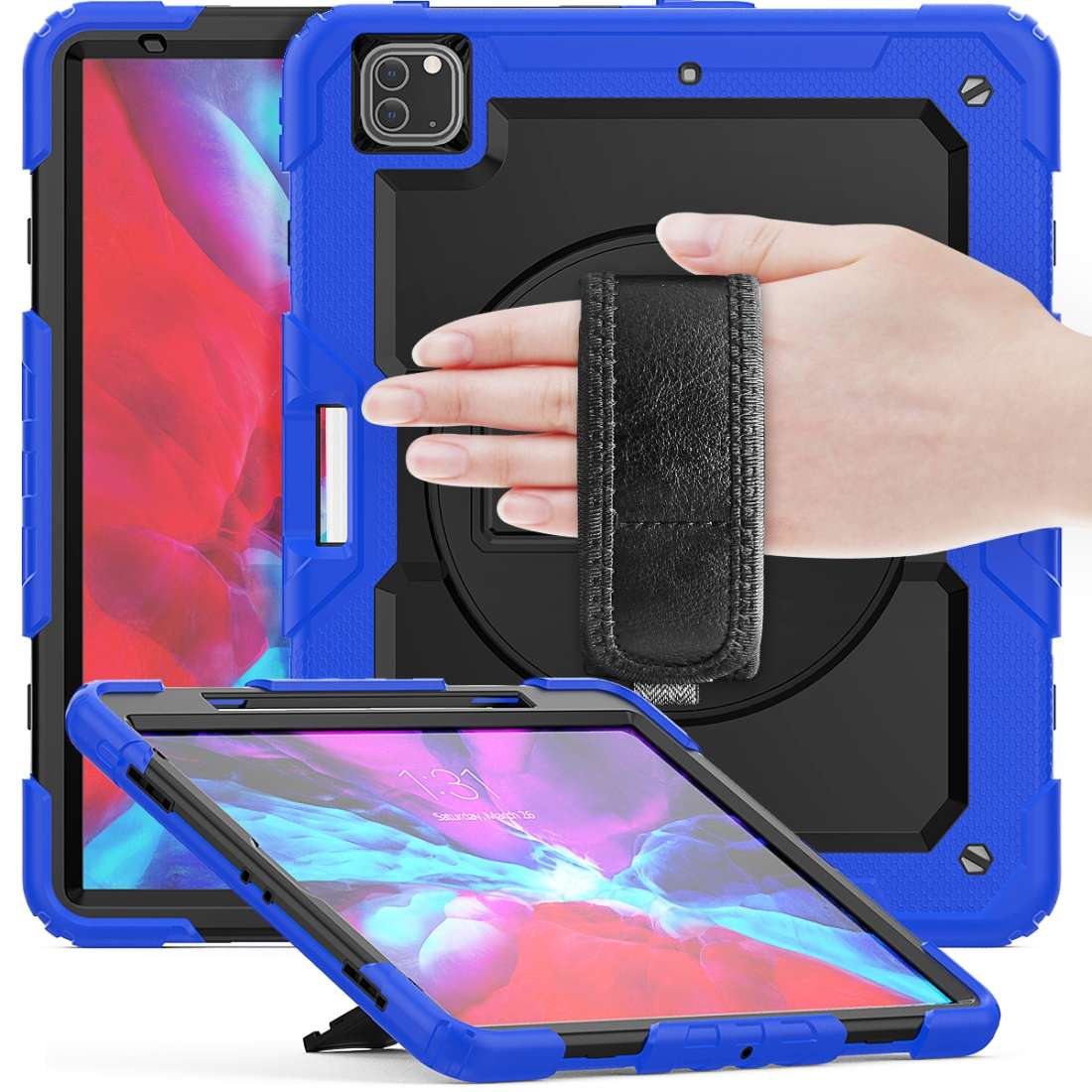 For iPad Pro 12.9 (2020) Shockproof Colorful Silicone + PC Protective Tablet Case with ... (Blue)