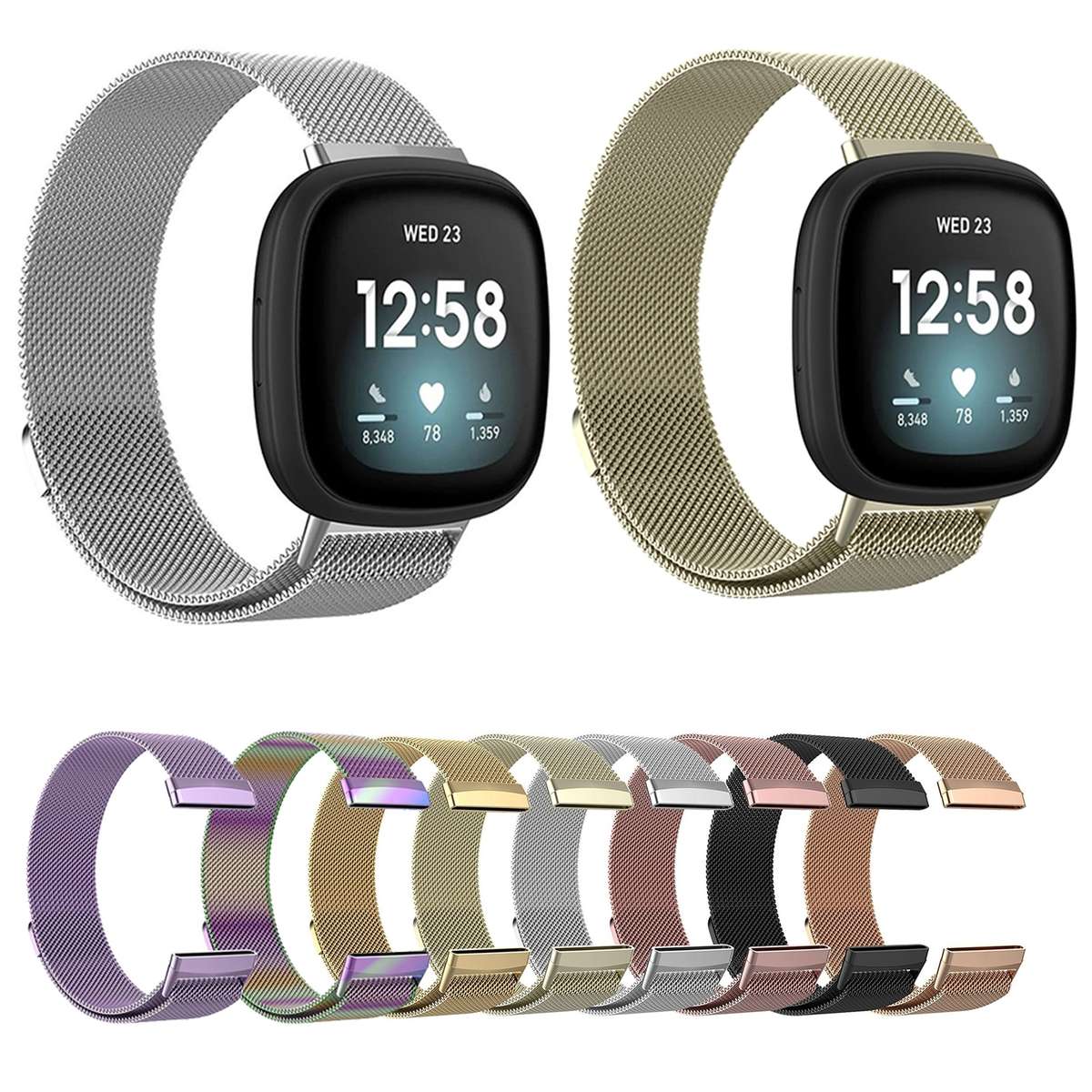 For Fitbit Versa 4 / 3 Milanese Magnetic Metal Weave Watchband, Small Size(Gold)