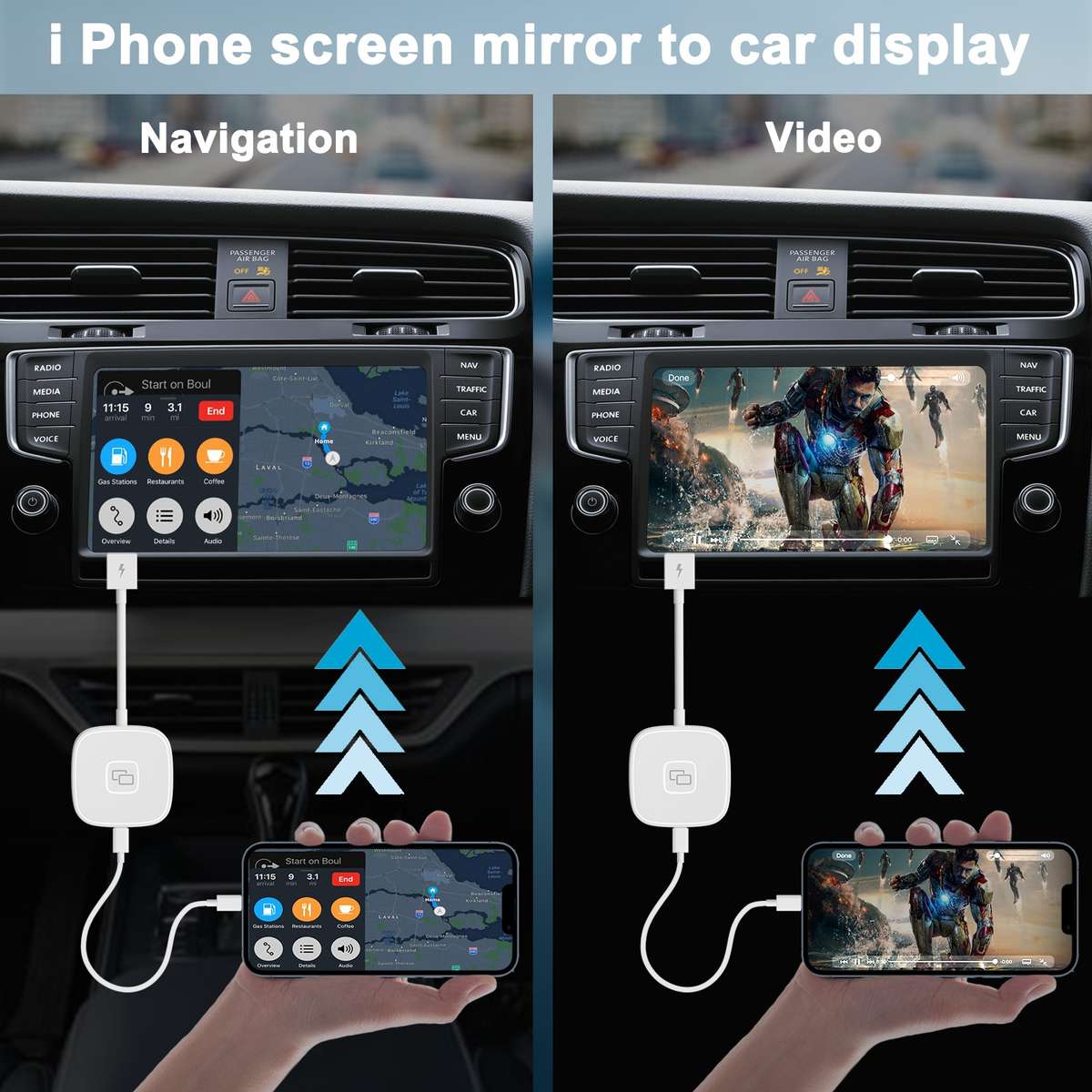 THT-020-7 USB + USB-C / Type-C Carplay Mirror Adapter for iPhone(White)