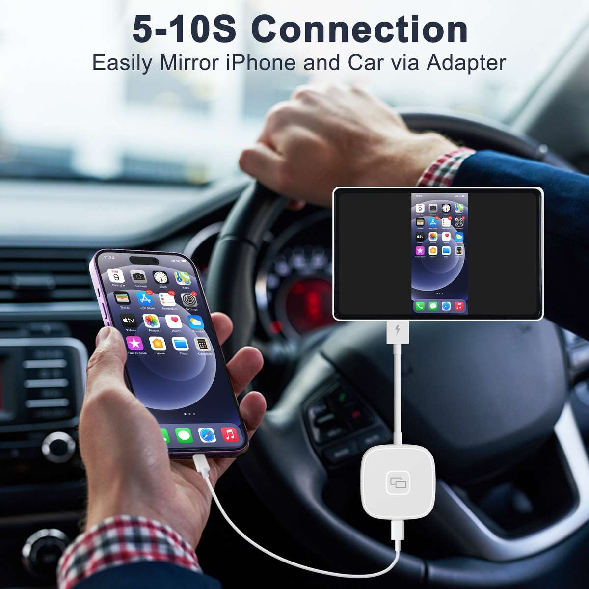 THT-020-7 USB + USB-C / Type-C Carplay Mirror Adapter for iPhone(White)