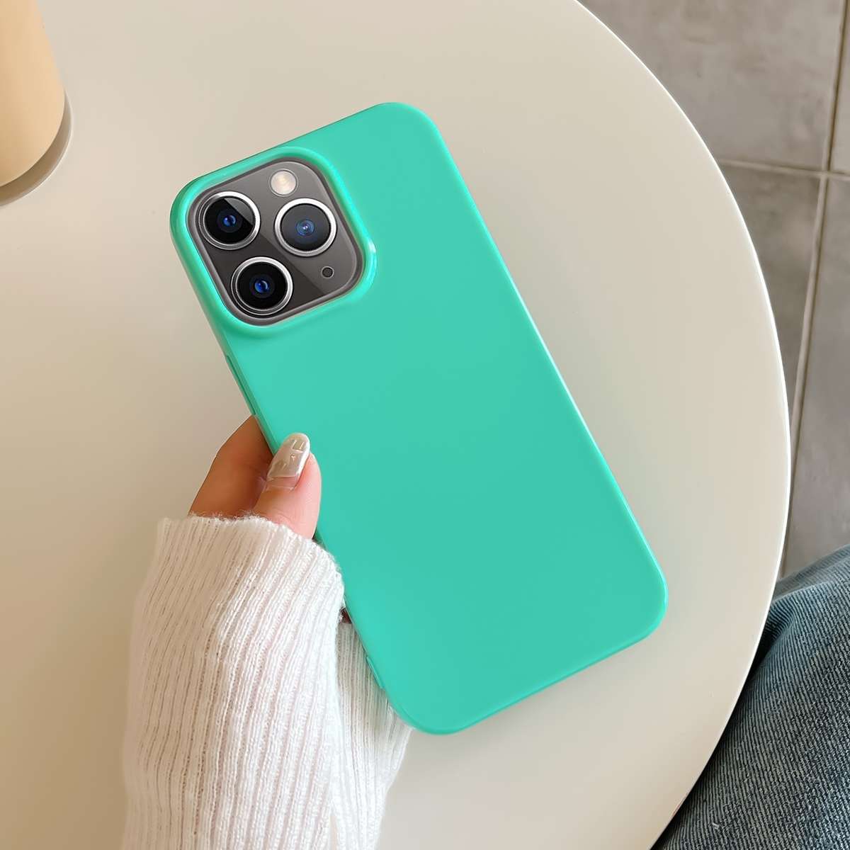 For iPhone 11 Pro Shockproof Solid Color TPU Phone Case(Glacier Green)