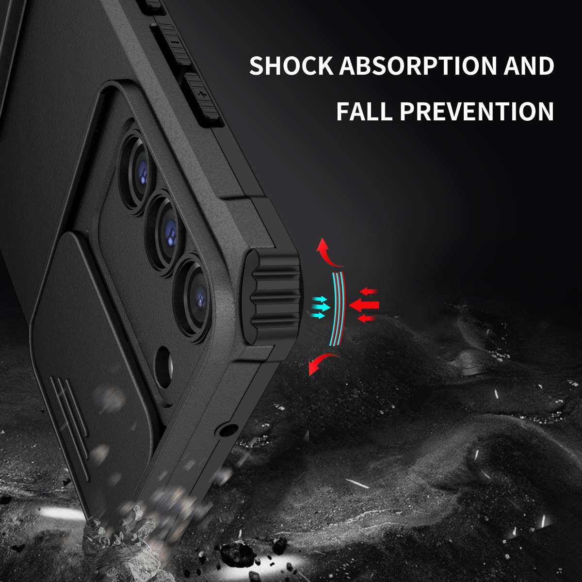 For Samsung Galaxy S22 5G Stereoscopic Holder Sliding Camshield Phone Case(Black)