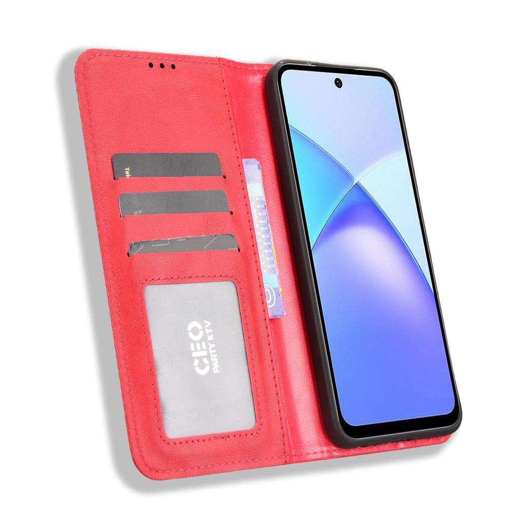 For Infinix Smart 10 / Tecno Pop 10 4G Magnetic Buckle Retro Texture Leather Phone Case(Red)