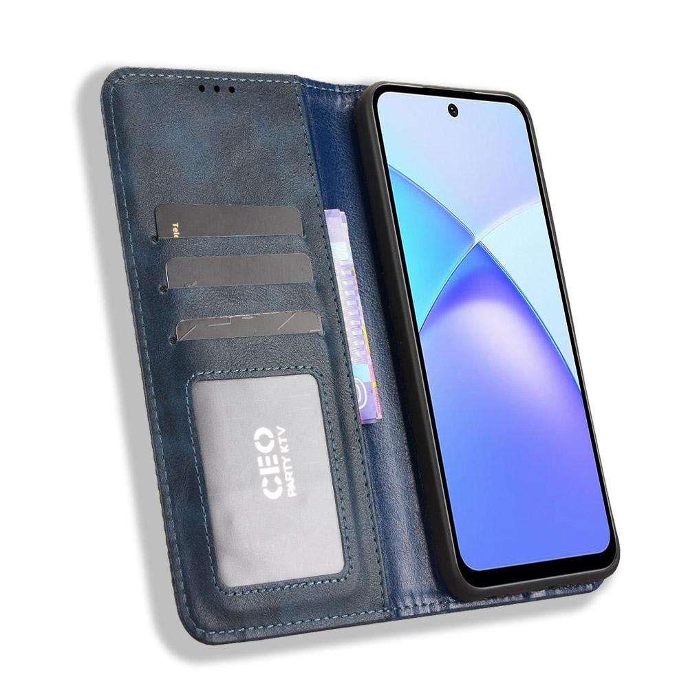 For Infinix Smart 10 / Tecno Pop 10 4G Magnetic Buckle Retro Texture Leather Phone Case(Blue)
