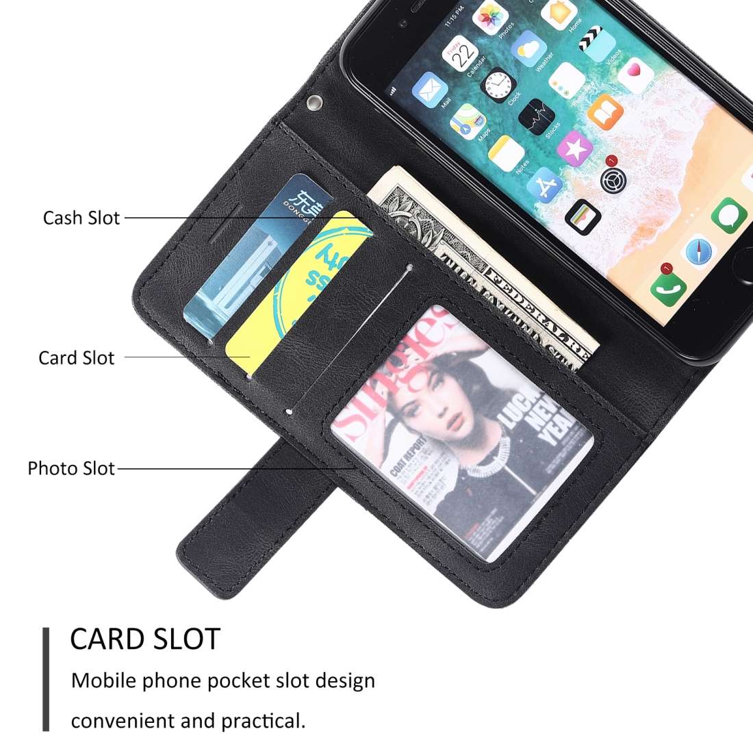 For iPhone SE 2022 / SE 2020 / 8 / 7 Skin Feel Splicing Horizontal Flip Leather Case w ... (Black)