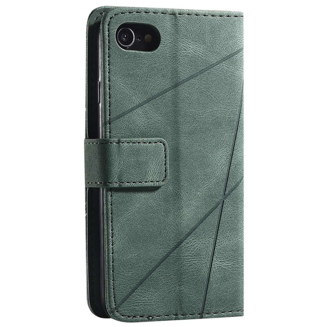 For iPhone SE 2022 / SE 2020 / 8 / 7 Skin Feel Splicing Horizontal Flip Leather Case w ... (Green)