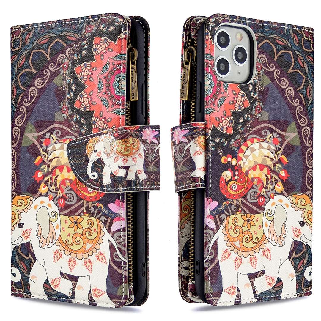 For iPhone 11 Colored Drawing Pattern Zipper Horizontal Flip Leather Case with Holder & Card Slots &