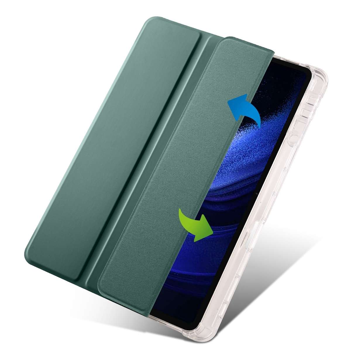 For Xiaomi Pad 7 / 7 Pro 3-fold Clear TPU Smart Leather Tablet Case with Pen Slot(Dark Green)