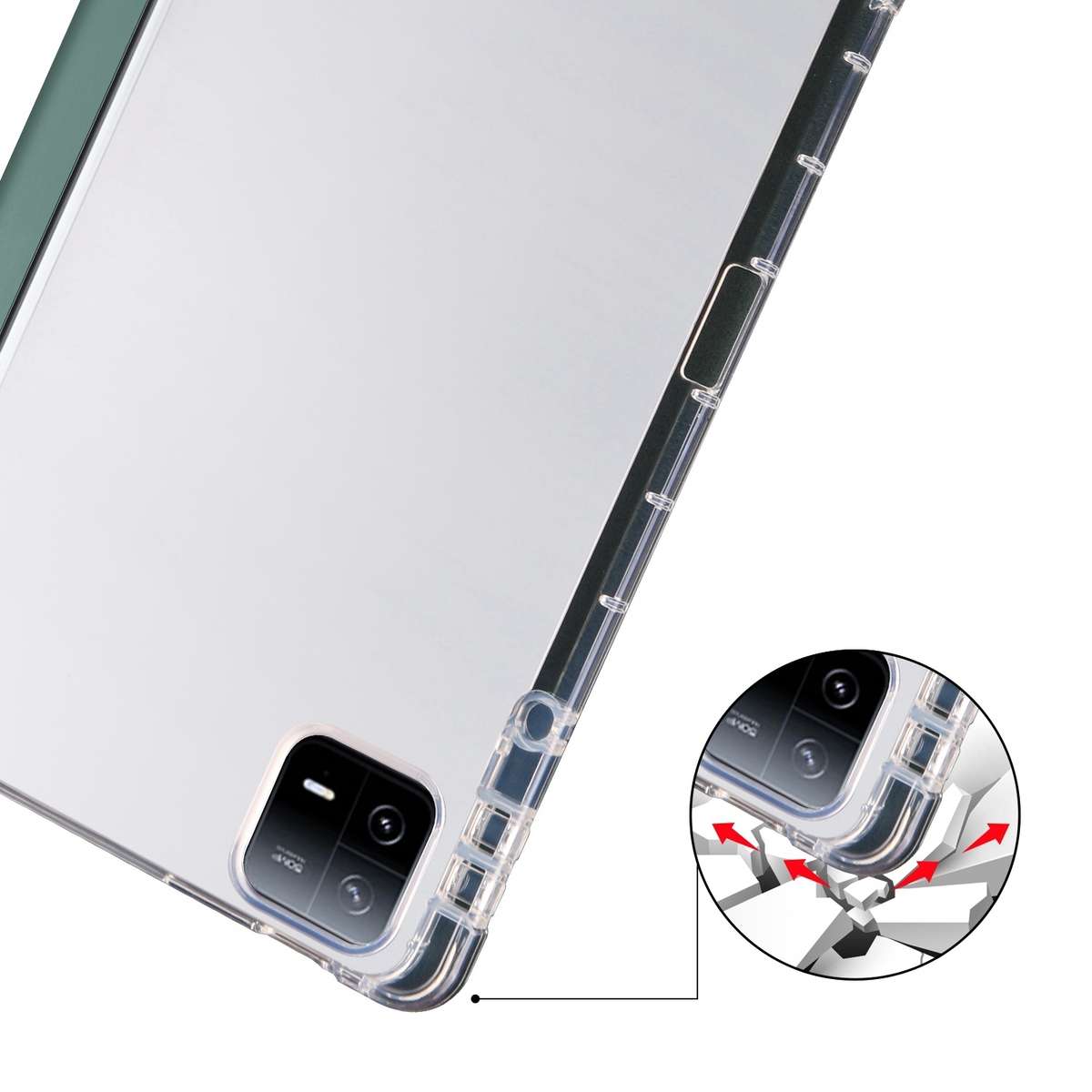 For Xiaomi Pad 7 / 7 Pro 3-fold Clear TPU Smart Leather Tablet Case with Pen Slot(Dark Green)