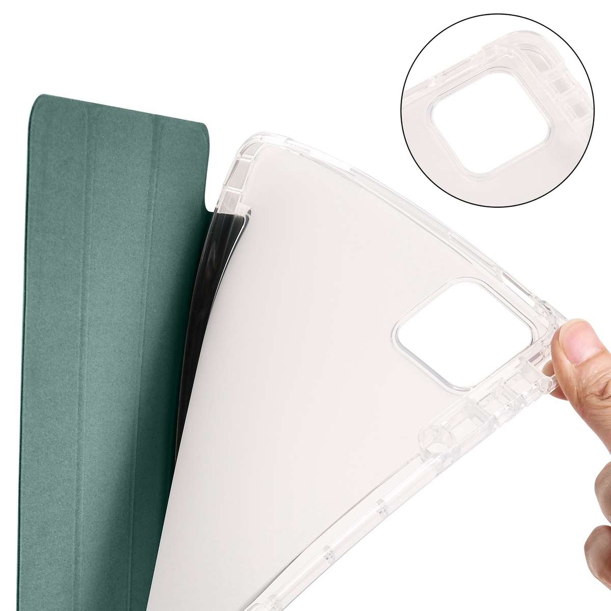 For Xiaomi Pad 7 / 7 Pro 3-fold Clear TPU Smart Leather Tablet Case with Pen Slot(Dark Green)