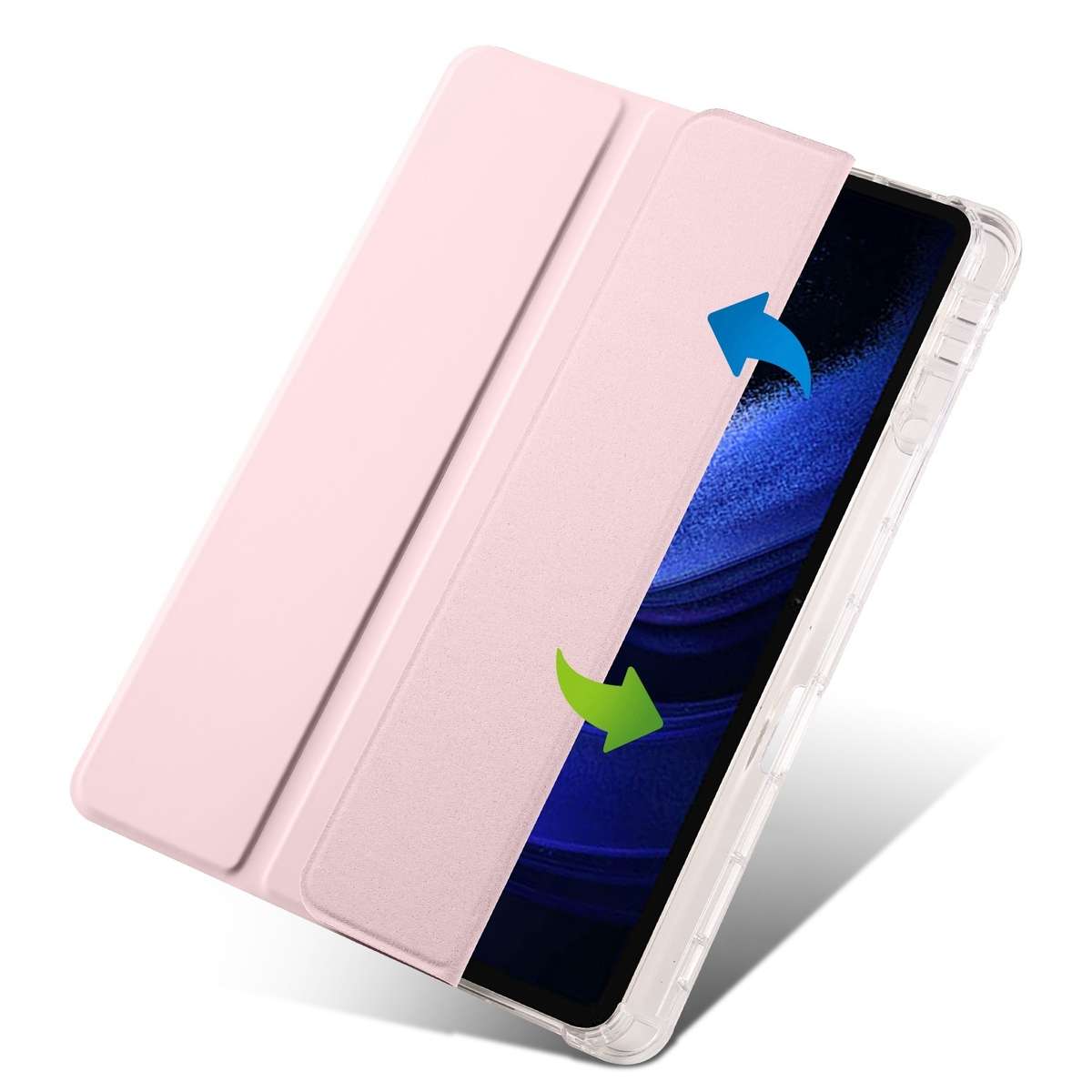 For Xiaomi Pad 7 / 7 Pro 3-fold Clear TPU Smart Leather Tablet Case with Pen Slot(Sand Pink)