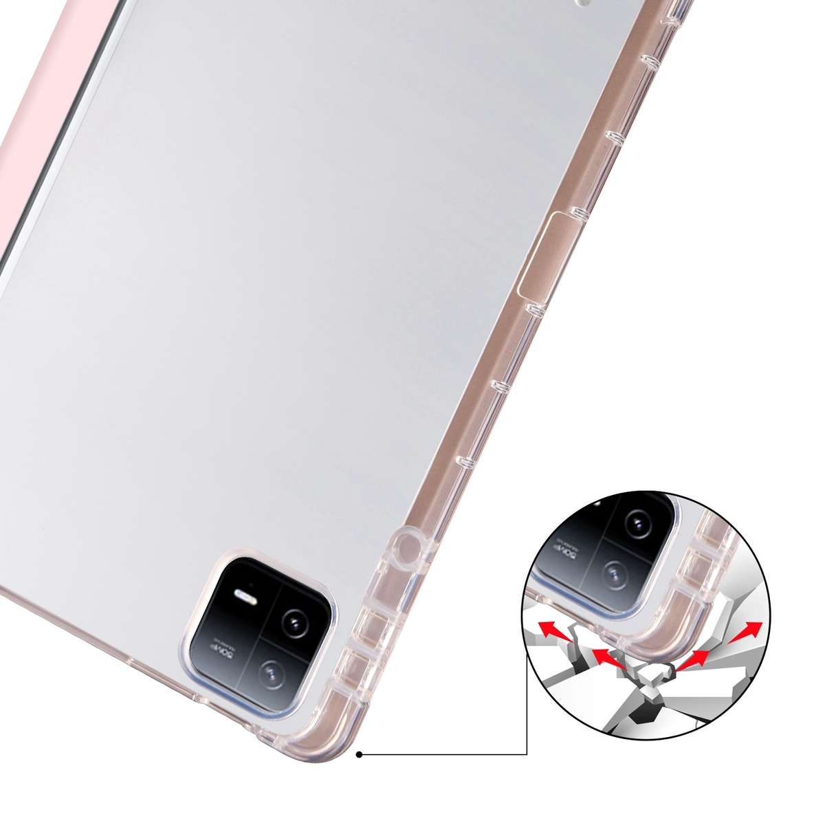 For Xiaomi Pad 7 / 7 Pro 3-fold Clear TPU Smart Leather Tablet Case with Pen Slot(Sand Pink)