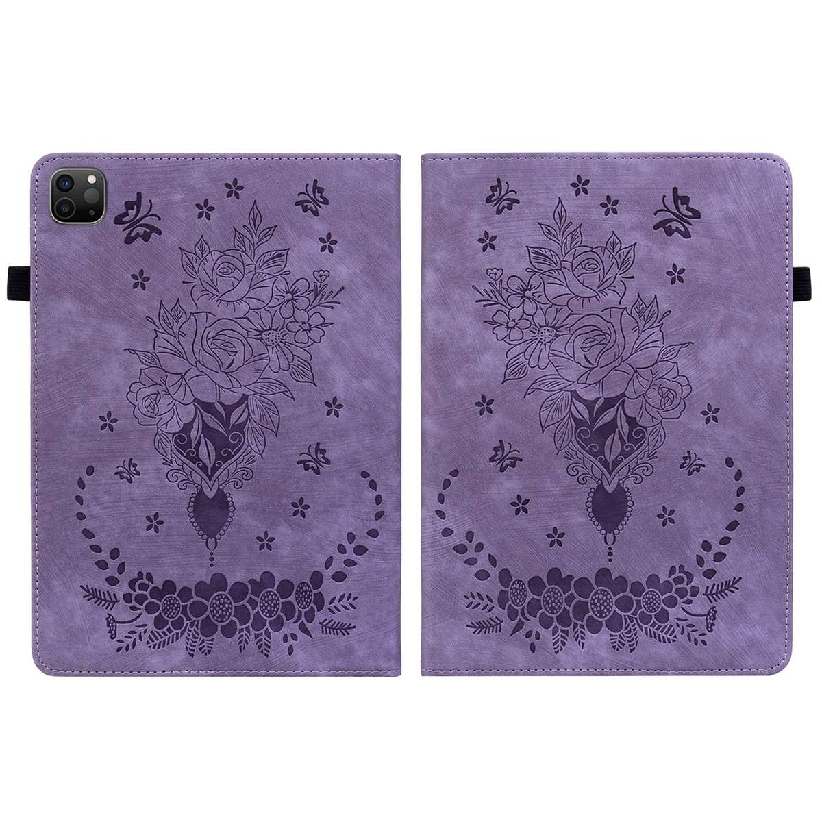 For iPad Pro 11 2021 / Air 4 2020 Butterfly Rose Embossed Leather Smart Tablet Case(Purple)