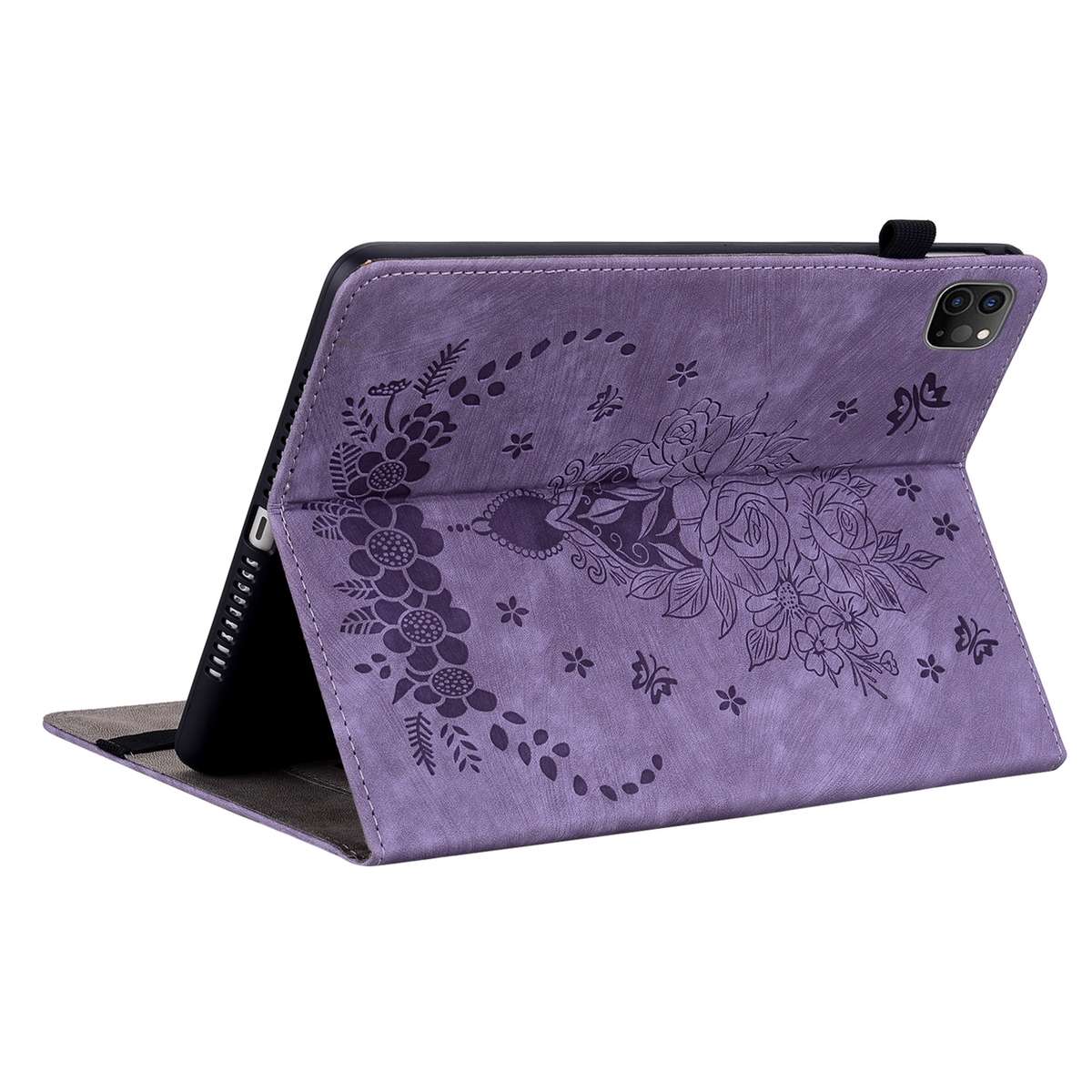 For iPad Pro 11 2021 / Air 4 2020 Butterfly Rose Embossed Leather Smart Tablet Case(Purple)