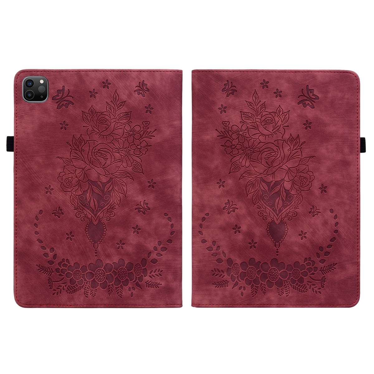 For iPad Pro 11 2021 / Air 4 2020 Butterfly Rose Embossed Leather Smart Tablet Case(Red)