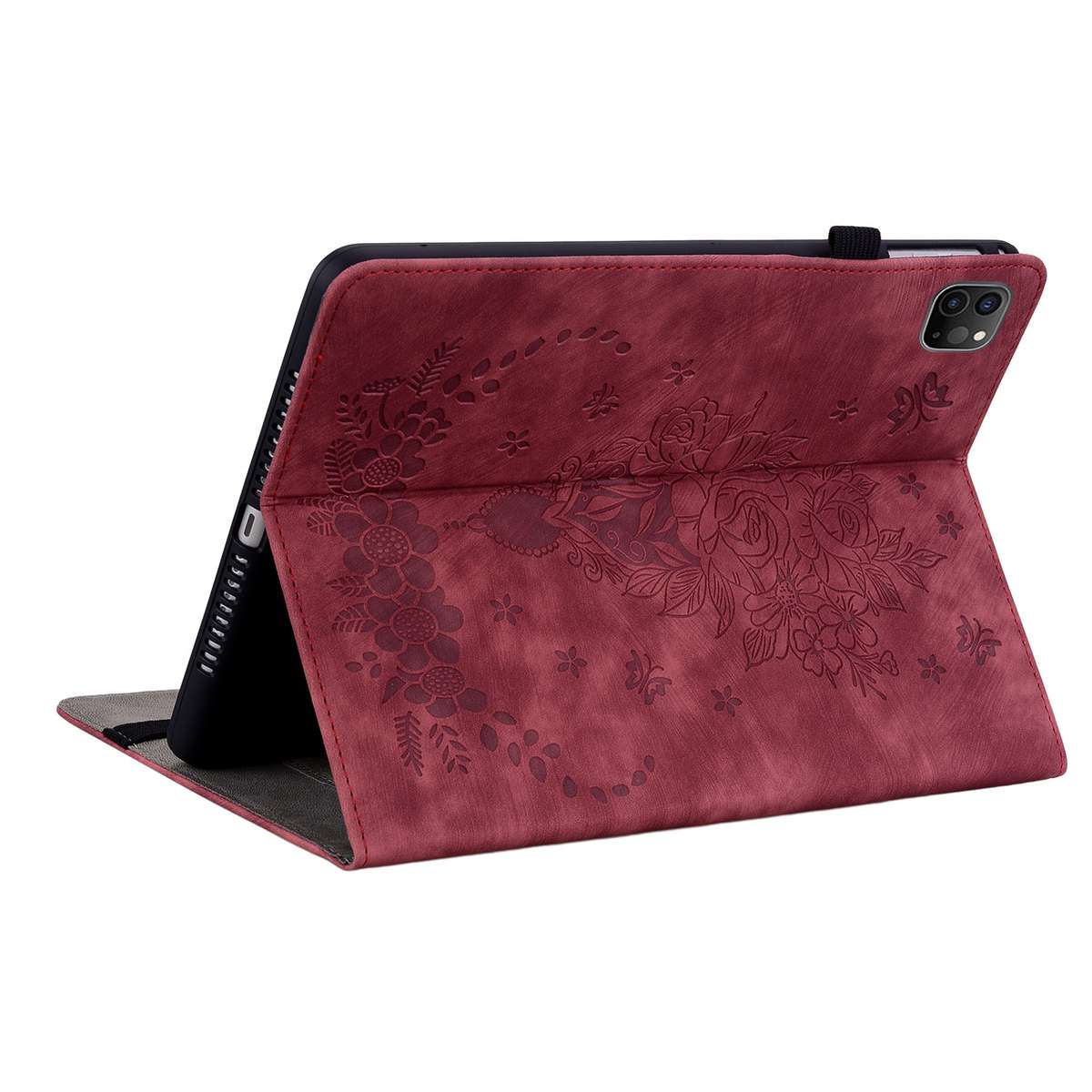 For iPad Pro 11 2021 / Air 4 2020 Butterfly Rose Embossed Leather Smart Tablet Case(Red)