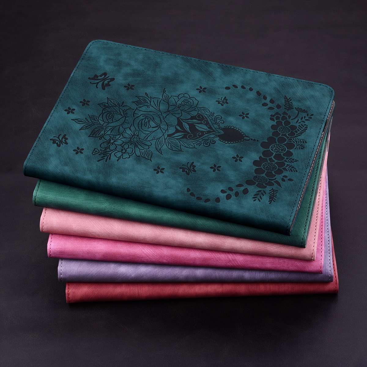 For iPad Pro 11 2021 / Air 4 2020 Butterfly Rose Embossed Leather Smart Tablet Case(Red)