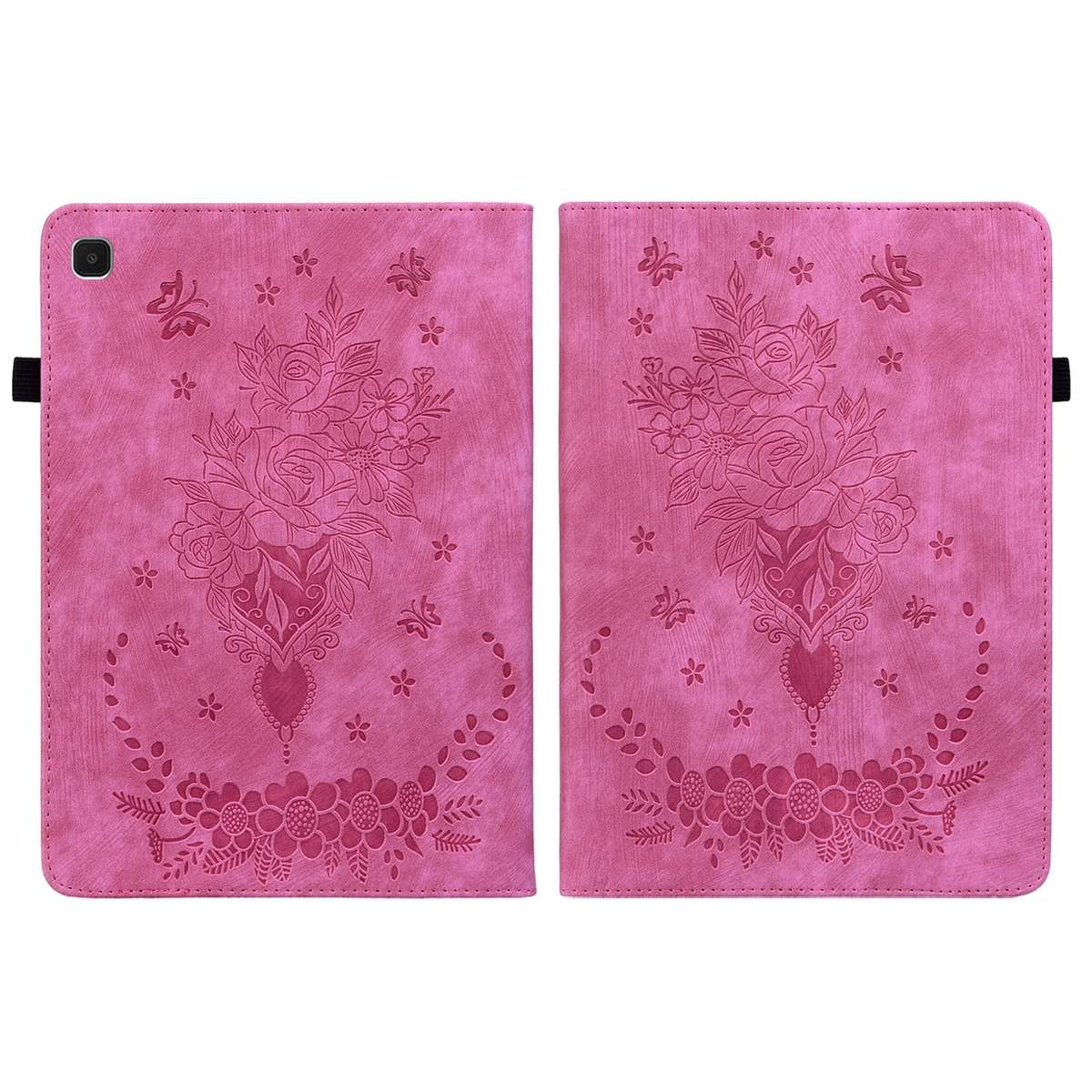 For Samsung Galaxy A7 Lite T220 / T225 Butterfly Rose Embossed Leather Tablet Case(Rose Red)