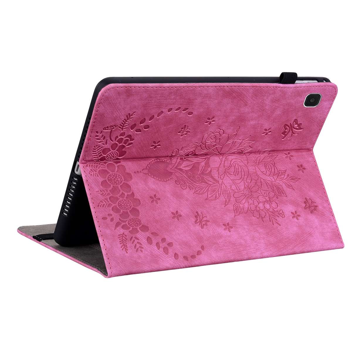 For Samsung Galaxy A7 Lite T220 / T225 Butterfly Rose Embossed Leather Tablet Case(Rose Red)