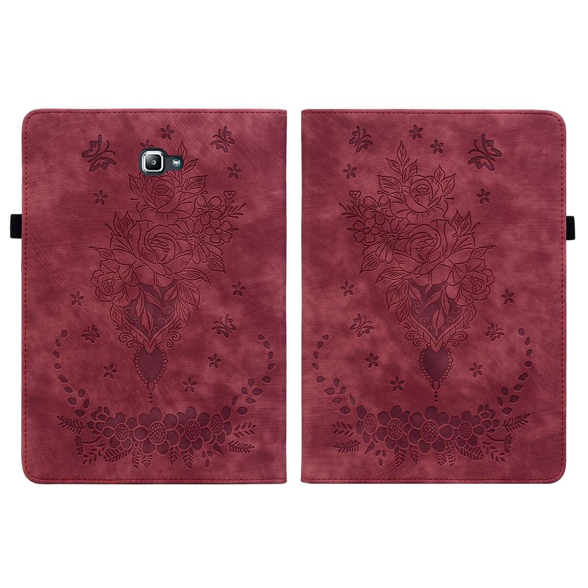 For Samsung Galaxy Tab A 10.1 2016/T580/T585 Butterfly Rose Embossed Leather Tablet Case(Red)
