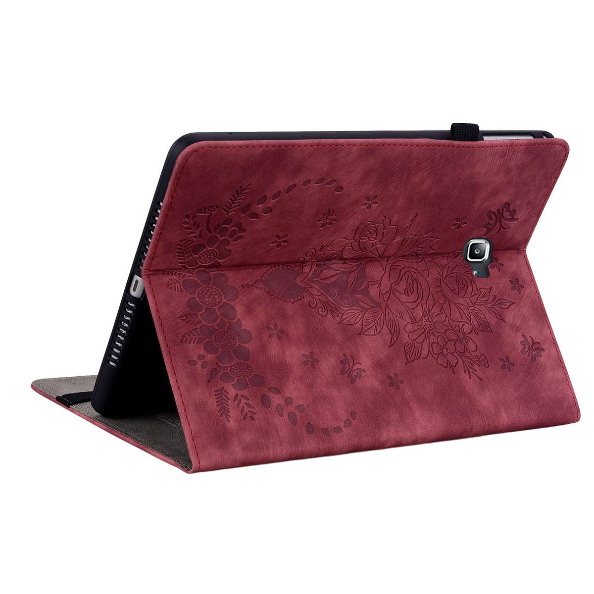 For Samsung Galaxy Tab A 10.1 2016/T580/T585 Butterfly Rose Embossed Leather Tablet Case(Red)