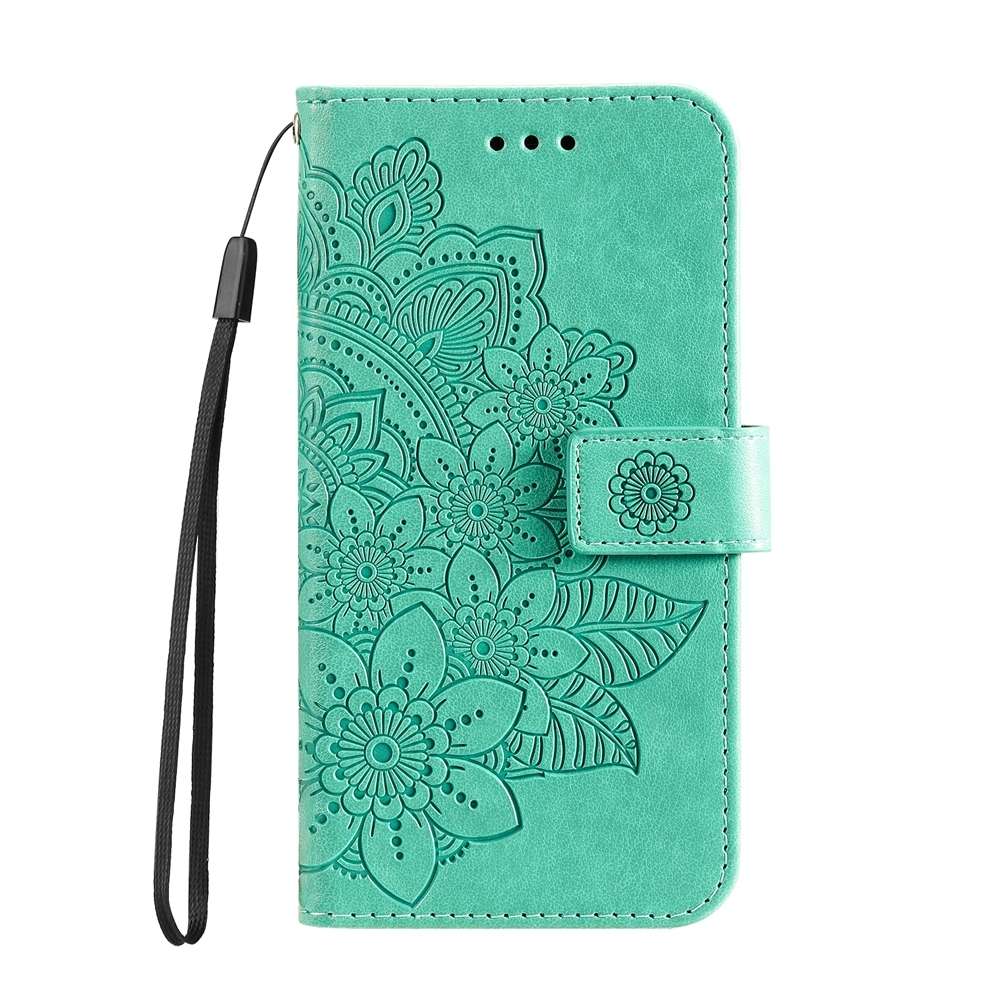 For Xiaomi 14 Ultra 7-petal Flowers Embossing Leather Phone Case(Green)