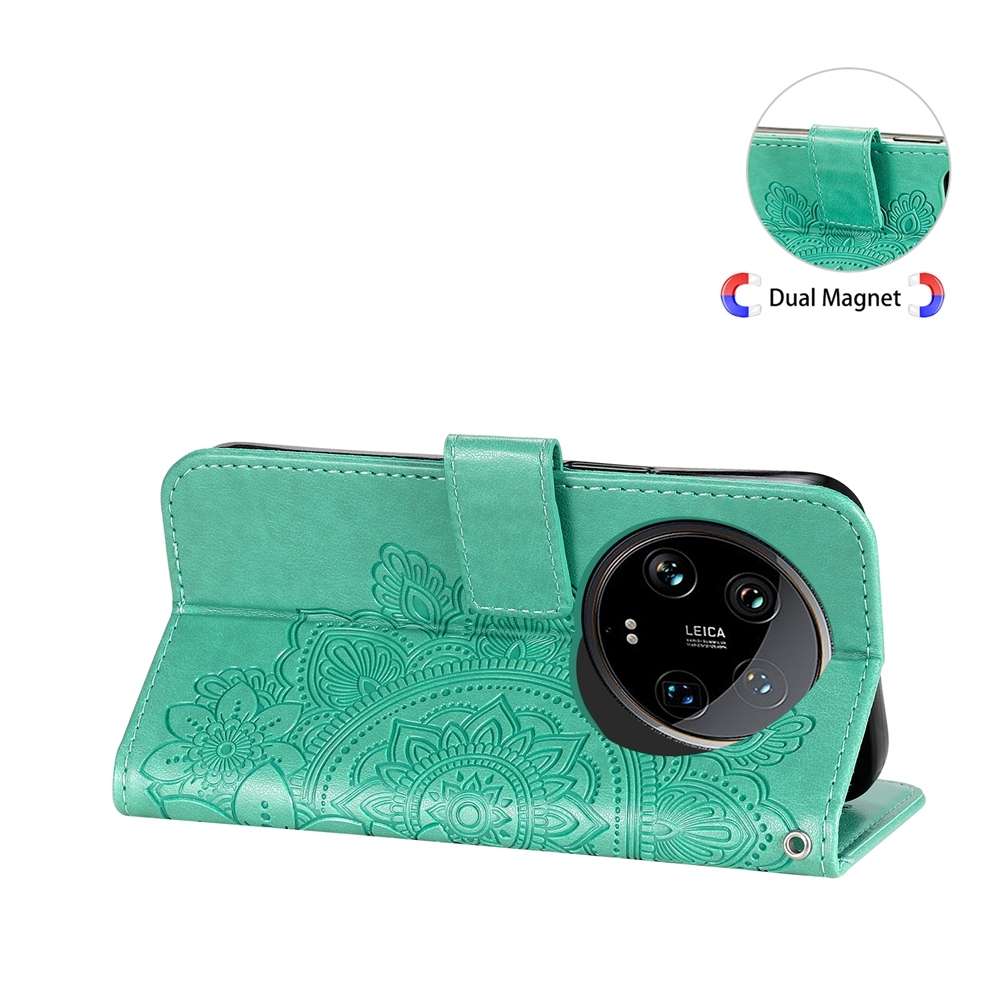 For Xiaomi 14 Ultra 7-petal Flowers Embossing Leather Phone Case(Green)