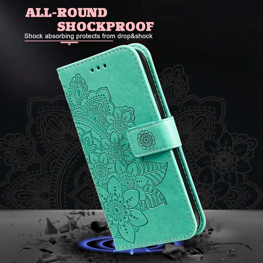 For Xiaomi 14 Ultra 7-petal Flowers Embossing Leather Phone Case(Green)
