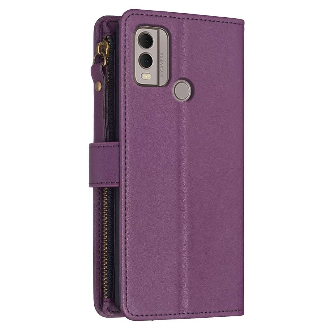 For Nokia C22 9 Card Slots Zipper Wallet Leather Flip Phone Case(Dark Purple)