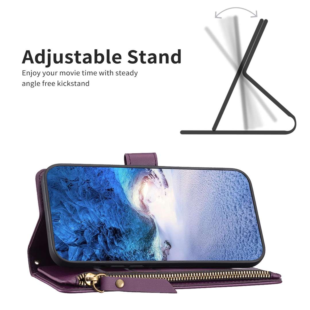 For Nokia C22 9 Card Slots Zipper Wallet Leather Flip Phone Case(Dark Purple)