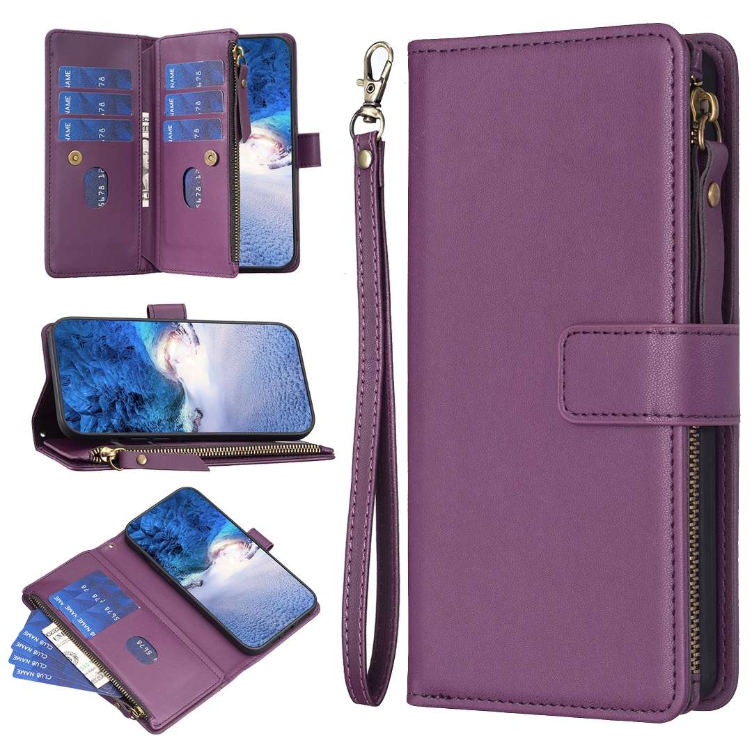 For Nokia C22 9 Card Slots Zipper Wallet Leather Flip Phone Case(Dark Purple)