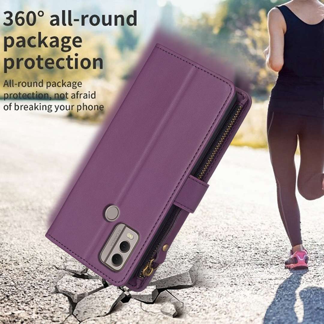 For Nokia C22 9 Card Slots Zipper Wallet Leather Flip Phone Case(Dark Purple)