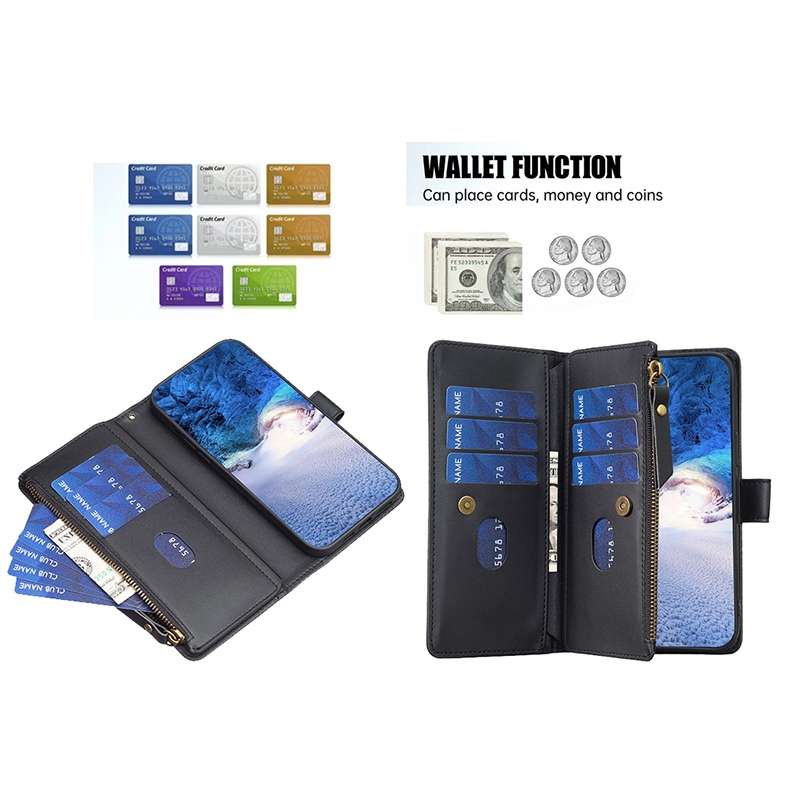 For iPhone SE 2022/SE 2020 / 8 / 7 9 Card Slots Zipper Wallet Leather Flip Phone Case(Black)