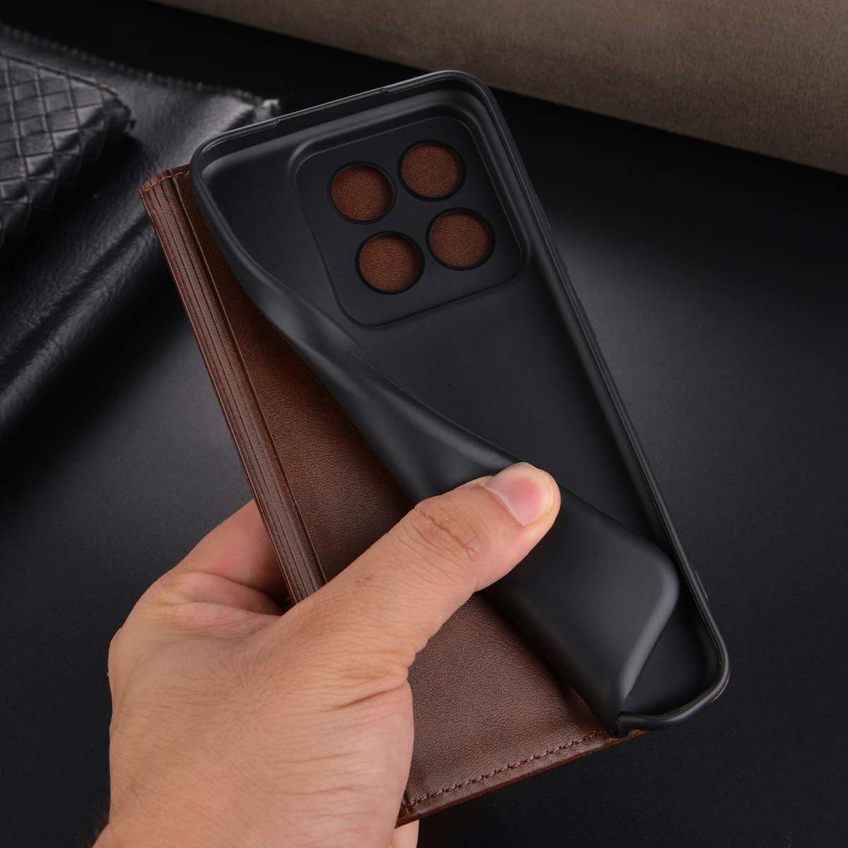 For Xiaomi 14 Pro AZNS Magnetic Calf Texture Flip Leather Phone Case(Dark Green)
