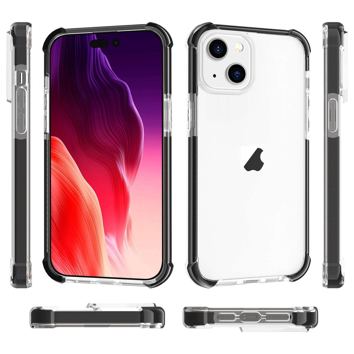 For iPhone 15 Plus Four-corner Shockproof TPU Hybrid Acrylic Phone Case(Black + Transparent)