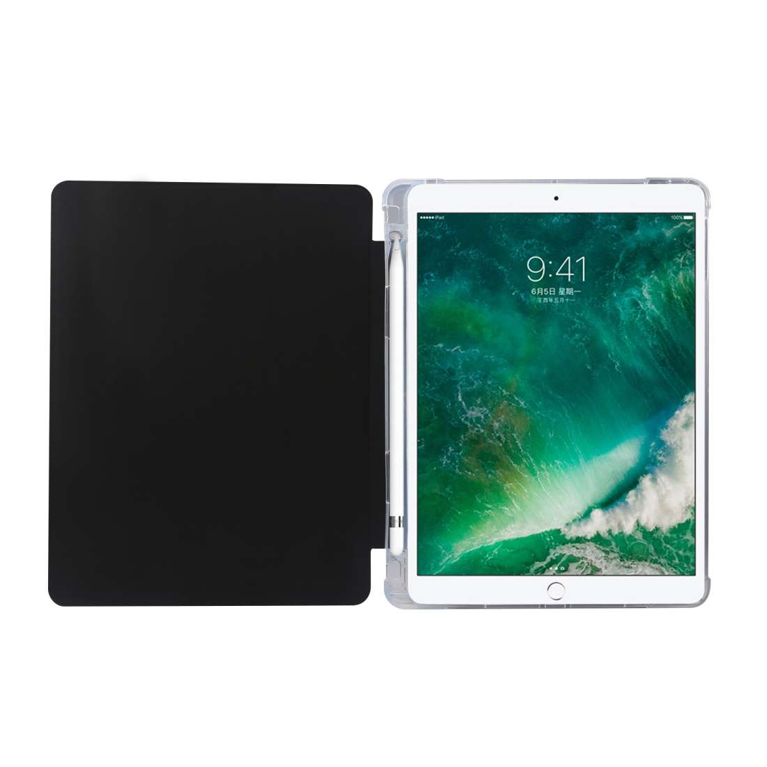 For iPad 9.7(2018)/(2017)/Air 2/Air 3-folding Electric Pressed Skin Texture Horizontal ... (Black)