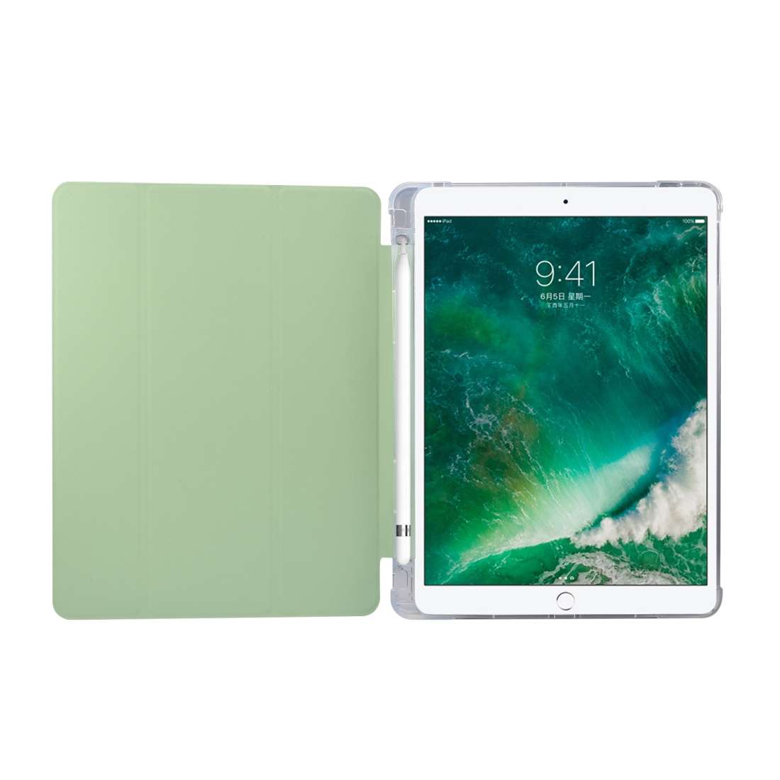 For iPad 9.7(2018)/(2017)/Air 2/Air 3-folding Electric Pressed Skin Texture Horizontal ... (Green)