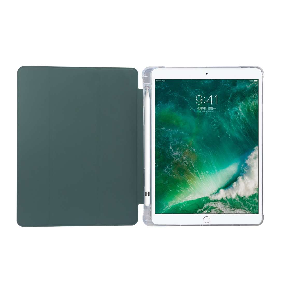 For iPad 9.7(2018)/(2017)/Air 2/Air 3-folding Electric Pressed Skin Texture Horiz ... (Deep Green)